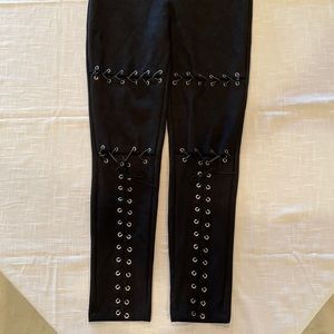 Suede-like Pull-On Legging w/Corset-type Lace Up